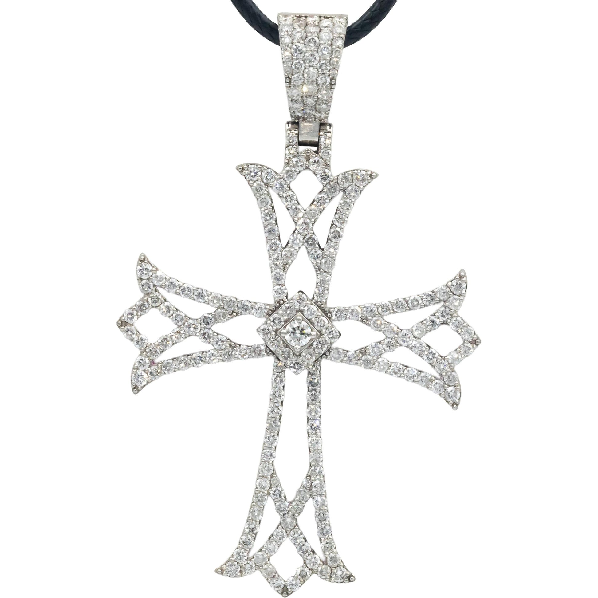 Diamond 14k White Gold Jumbo Cross Crucifix Pendant Necklace 3.71CT
