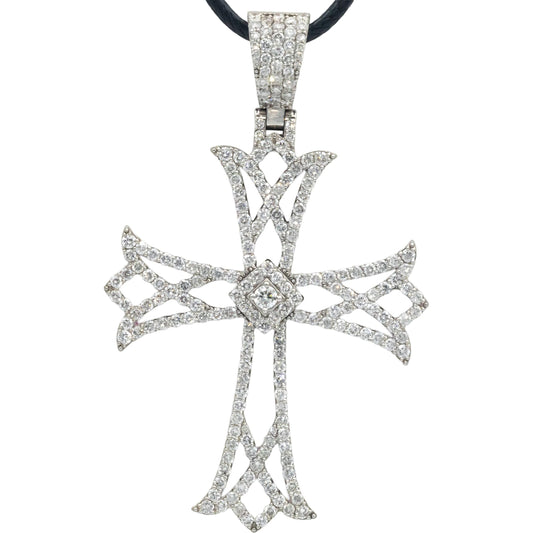 Diamond 14k White Gold Jumbo Cross Crucifix Pendant Necklace 3.71CT