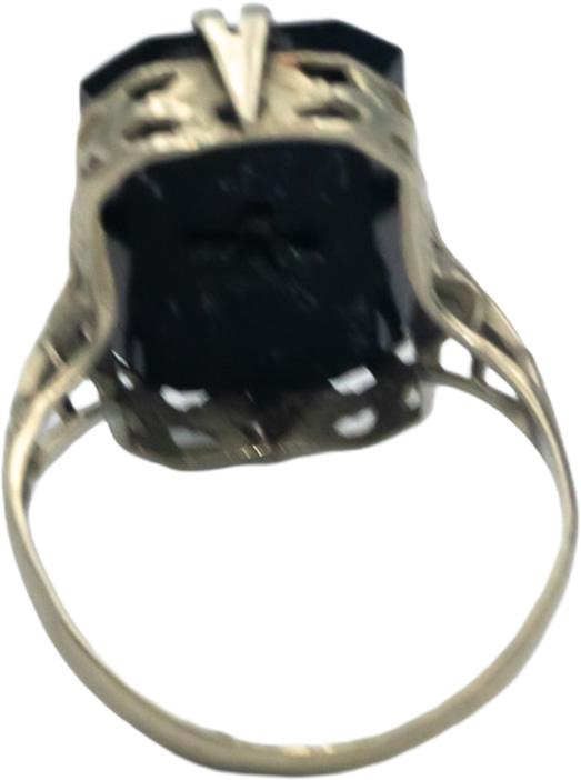Antique Vintage 14k White Gold 0.01CT Diamond and Onyx Ring Size 5.25