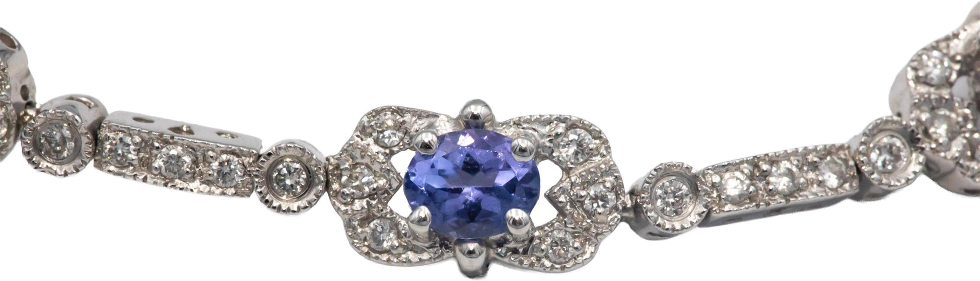 18k White Gold Diamond and Tanzanite Fancy Link Bracelet 3.49CT