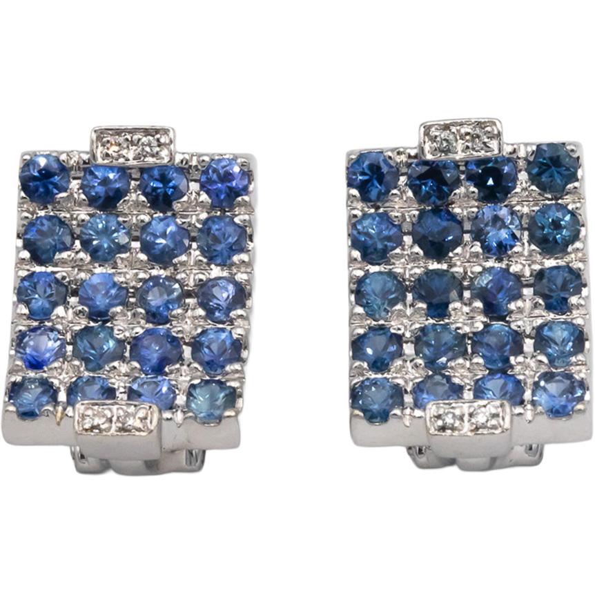 14k White Gold 3.29CT Diamond and Sapphire Cluster Earrings