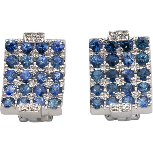14k White Gold 3.29CT Diamond and Sapphire Cluster Earrings