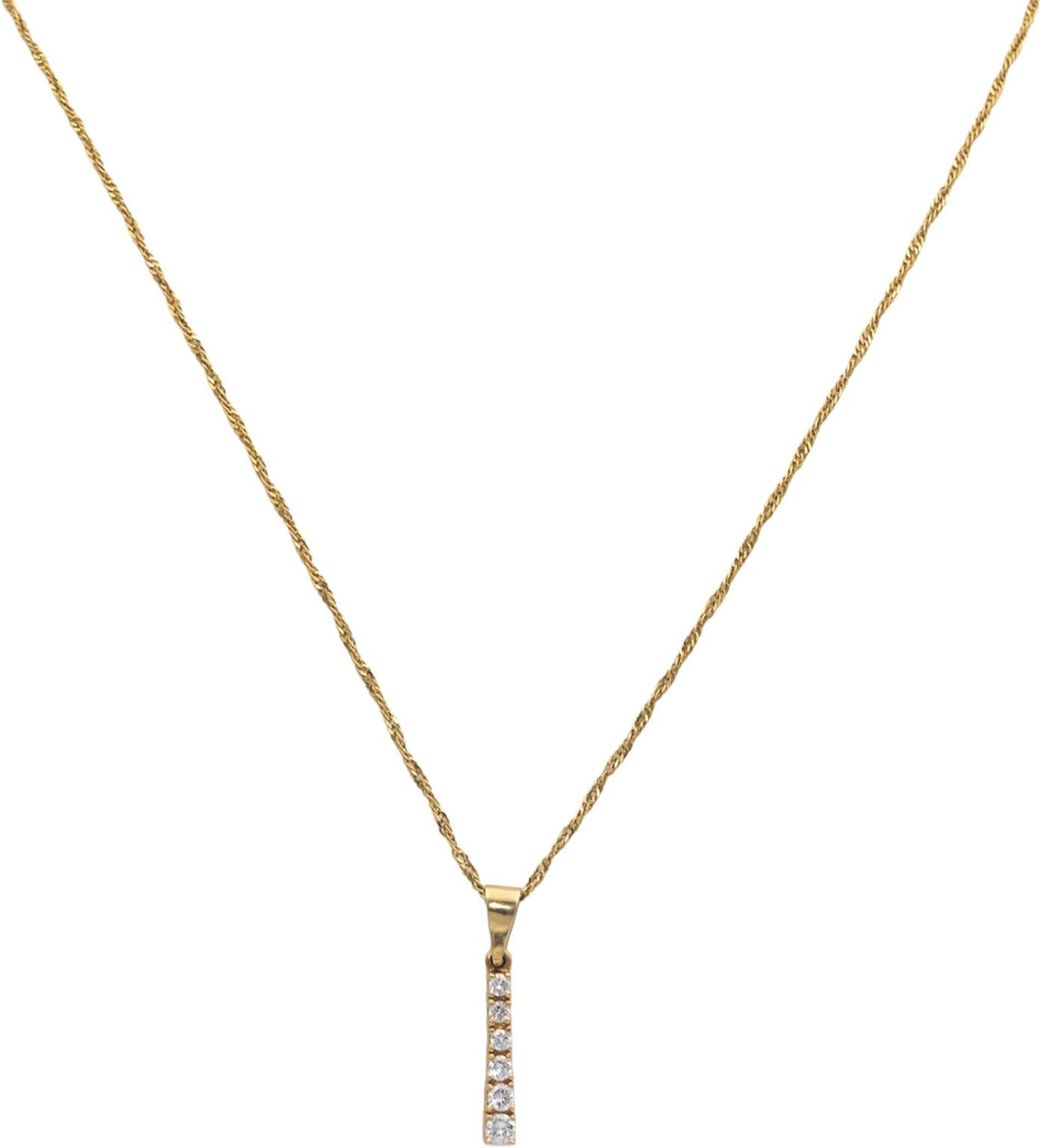 14k Yellow Gold 0.50CT Round Cut Diamond Stick Pendant Chain Necklace