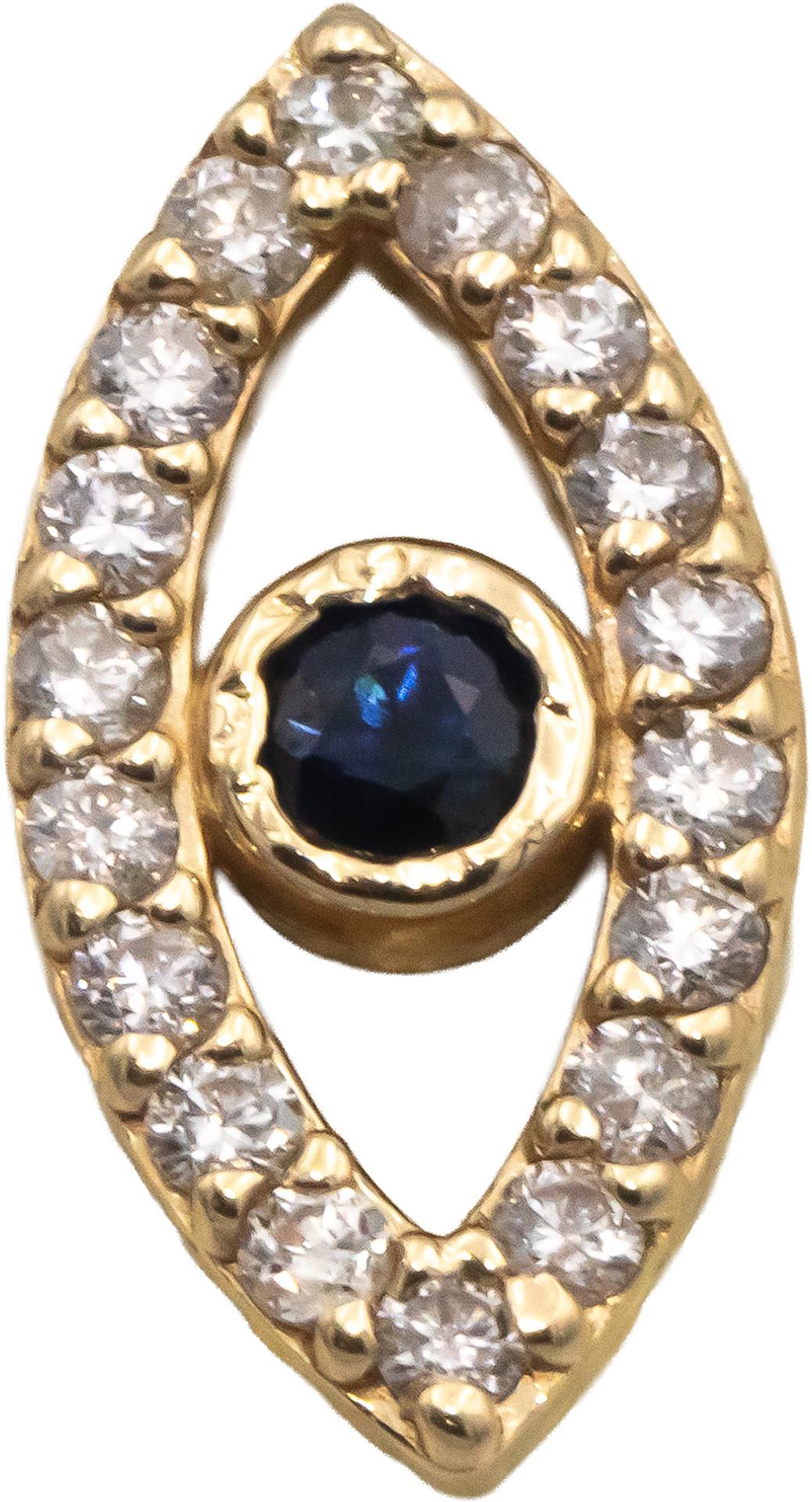 14k Yellow Gold 0.73CT Diamond and Sapphire Evil Eye Stud Earrings