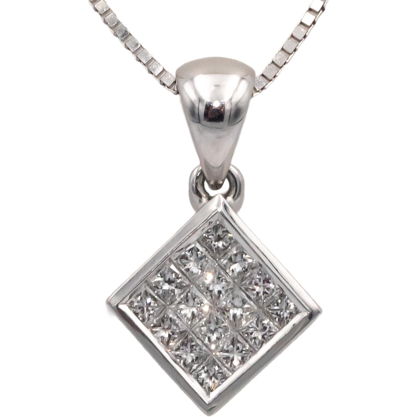 14k & 18k White Gold 0.45CT Princess Cut Diamond Square Pendant Necklace