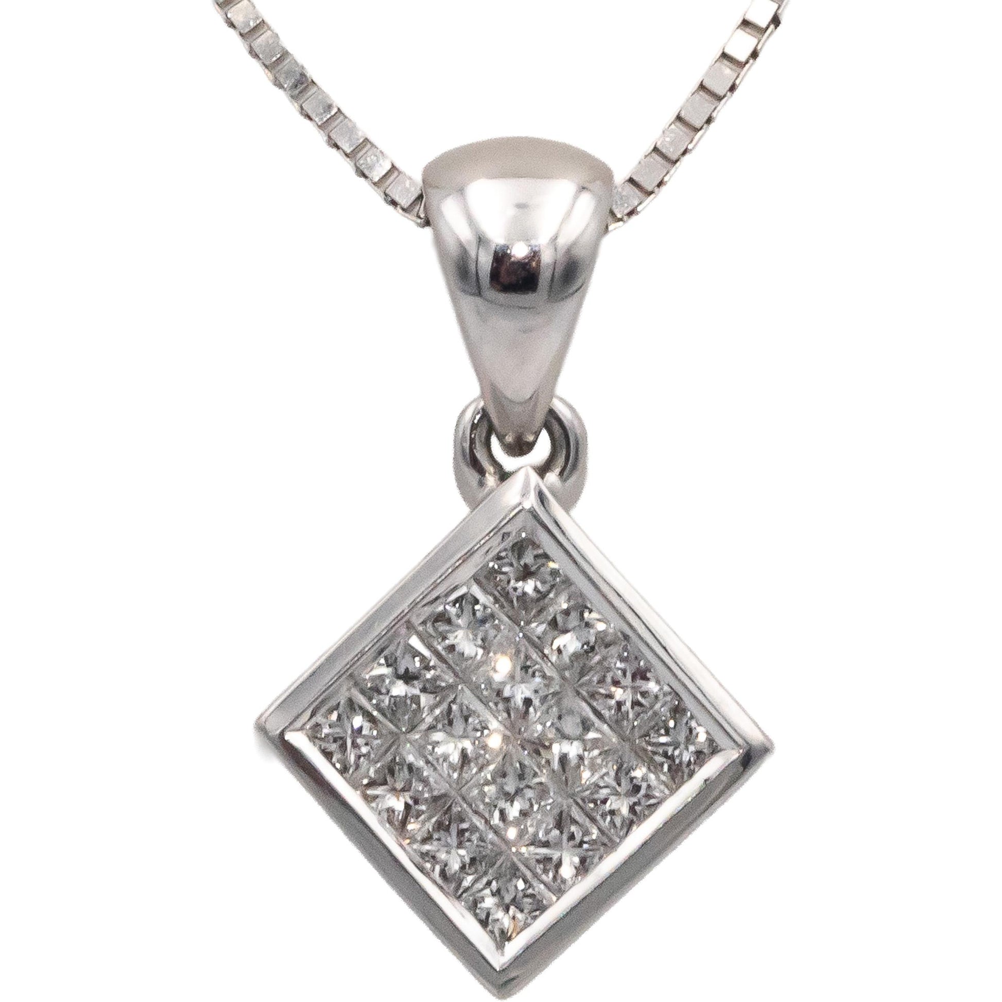 14k & 18k White Gold 0.45CT Princess Cut Diamond Square Pendant Necklace
