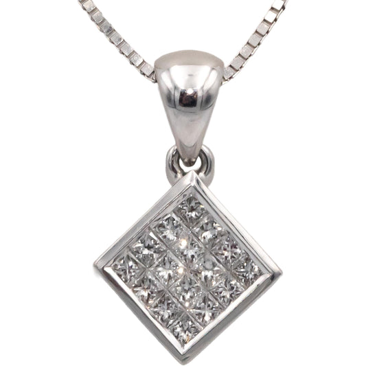 14k & 18k White Gold 0.45CT Princess Cut Diamond Square Pendant Necklace