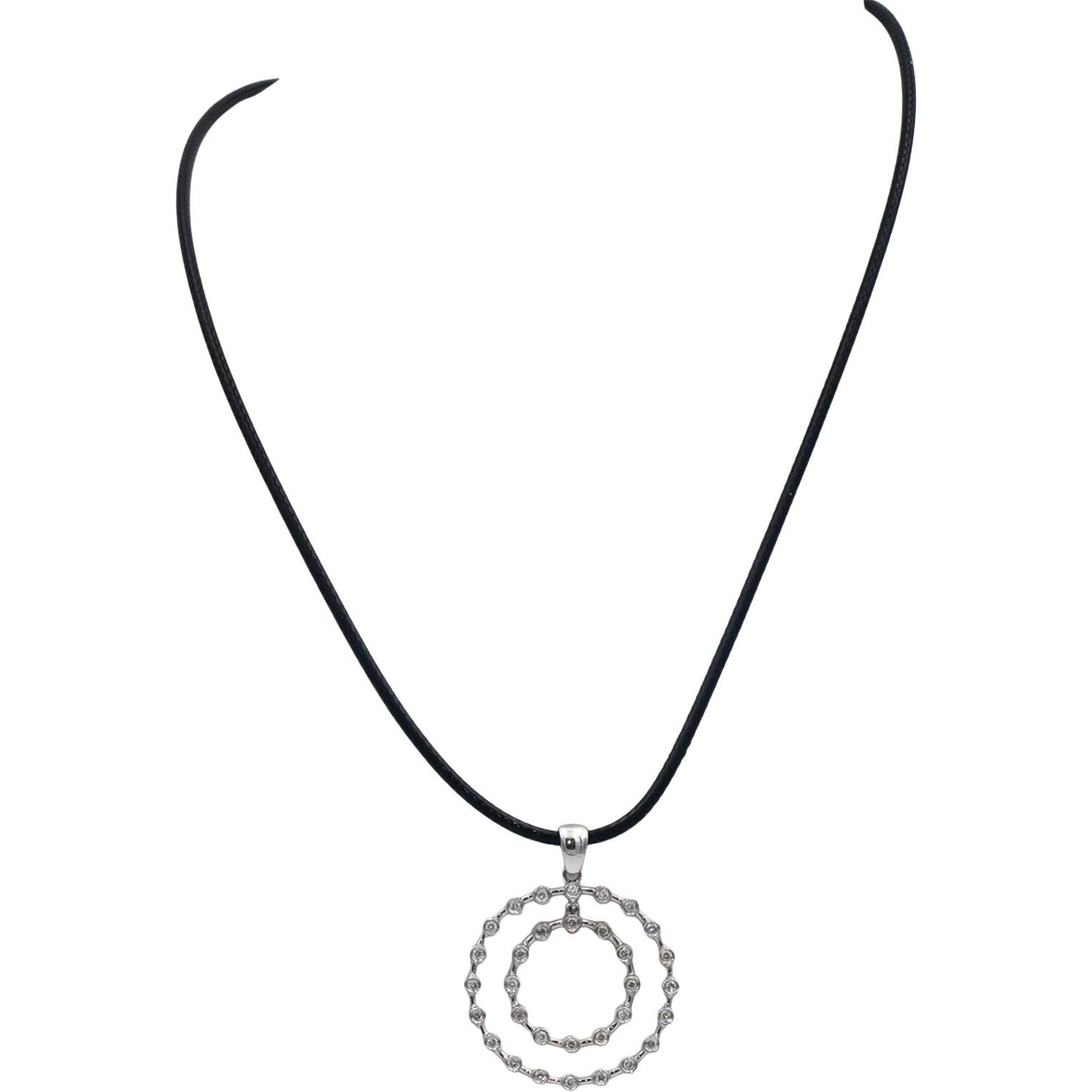 18k White Gold 0.65CT Round Cut Diamond Double Circle Pendant Necklace