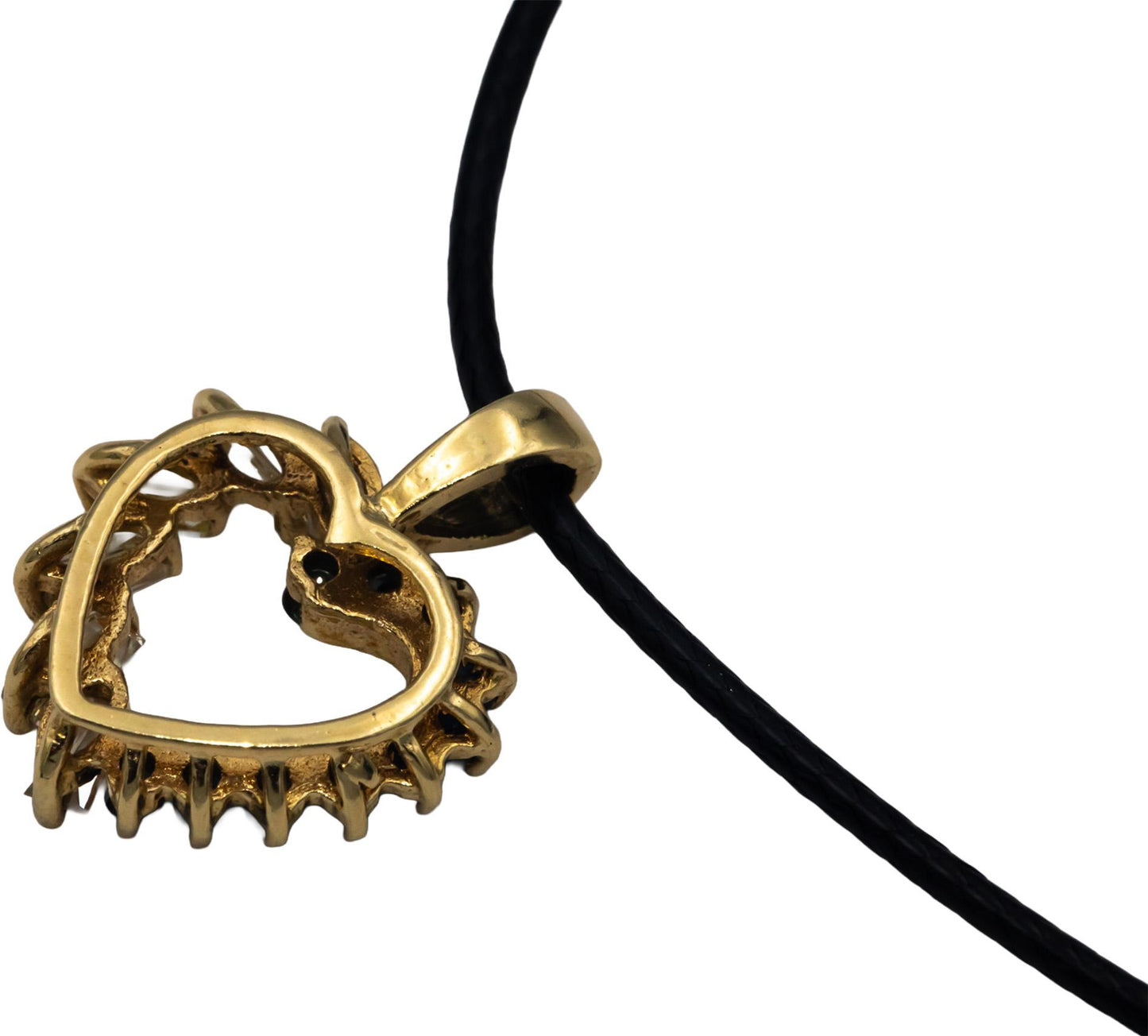 14k Yellow Gold 1.10CT Diamond and Sapphire Heart Pendant Necklace