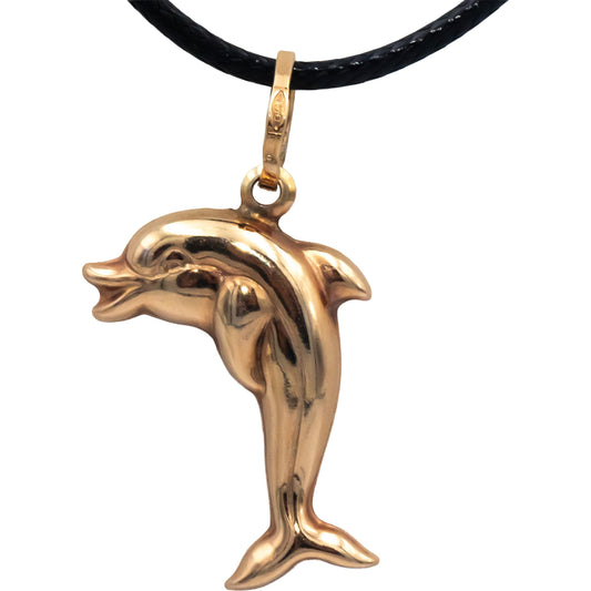 18k Yellow Gold Jewelry Dolphin Porpoise Pendant Necklace