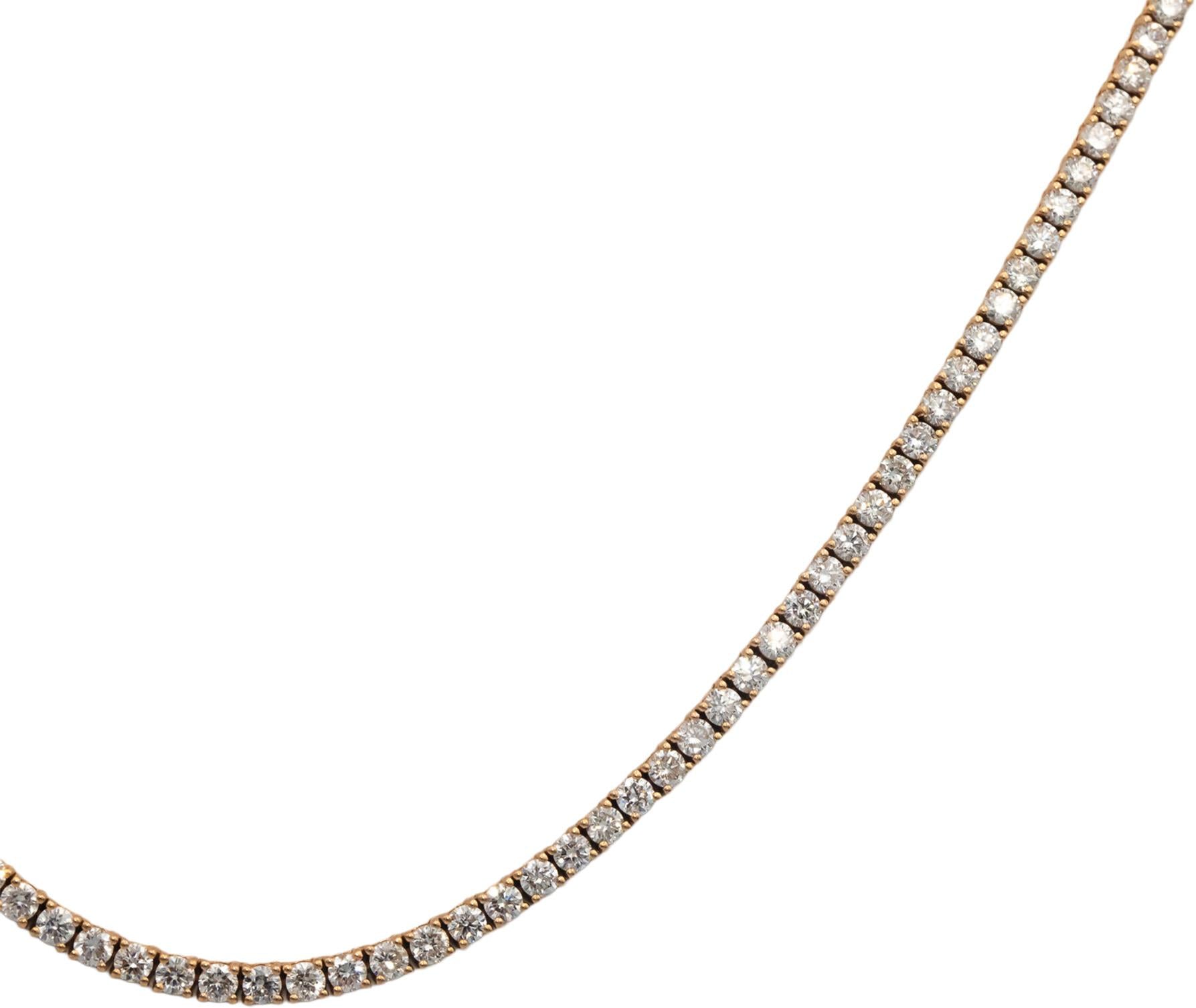 14k Rose Gold Round Cut Diamond Tennis Necklace 20.25" Long 10.02CT