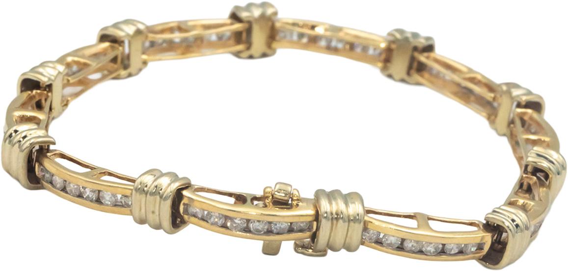 14k Yellow Gold Round Channel Set Diamond Fancy Link Bracelet 1.85CT