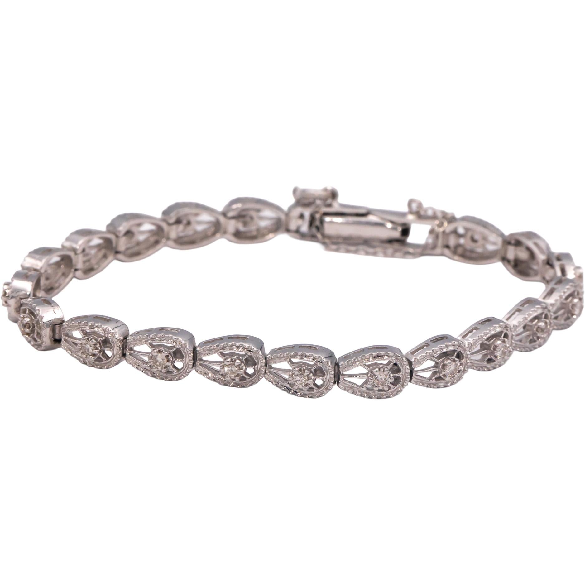 14k White Gold 0.40CT Round Cut Diamond Fancy Link Bracelet