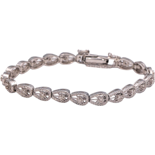 14k White Gold 0.40CT Round Cut Diamond Fancy Link Bracelet