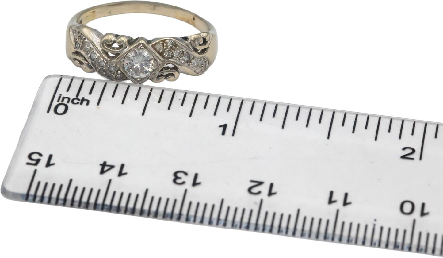 Vintage Antique 14k White Gold 0.50CT Diamond Ring w/ 0.30CT Center Size 8.25