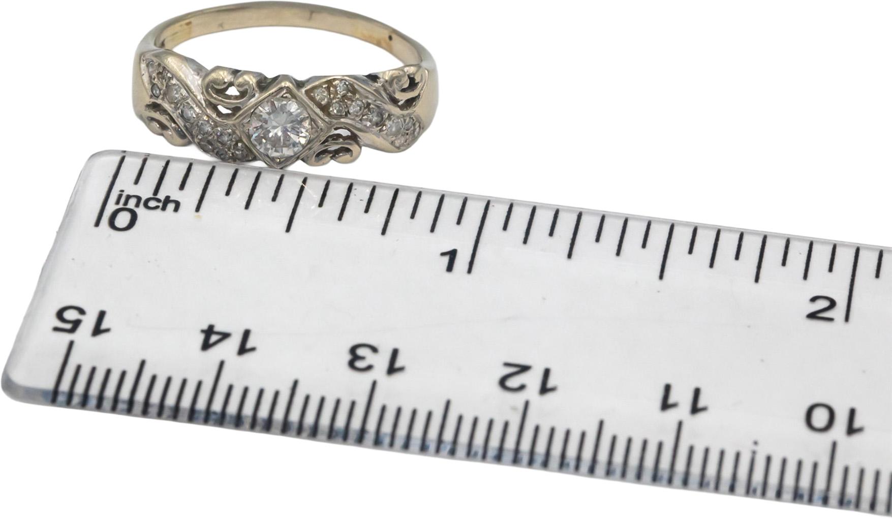 Vintage Antique 14k White Gold 0.50CT Diamond Ring w/ 0.30CT Center Size 8.25