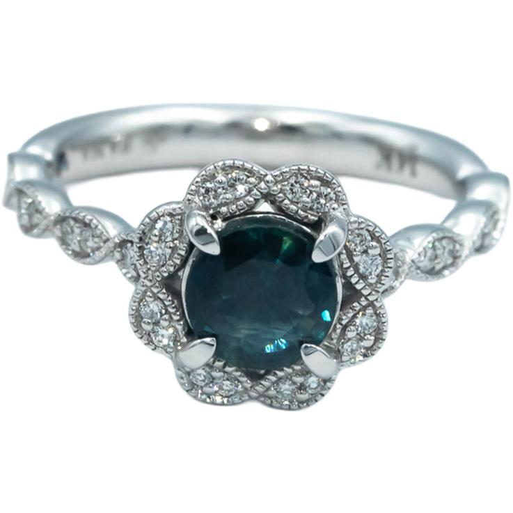 FANA 14k White Gold 1.42CT Diamond and Sapphire Halo Ring Size 6.5