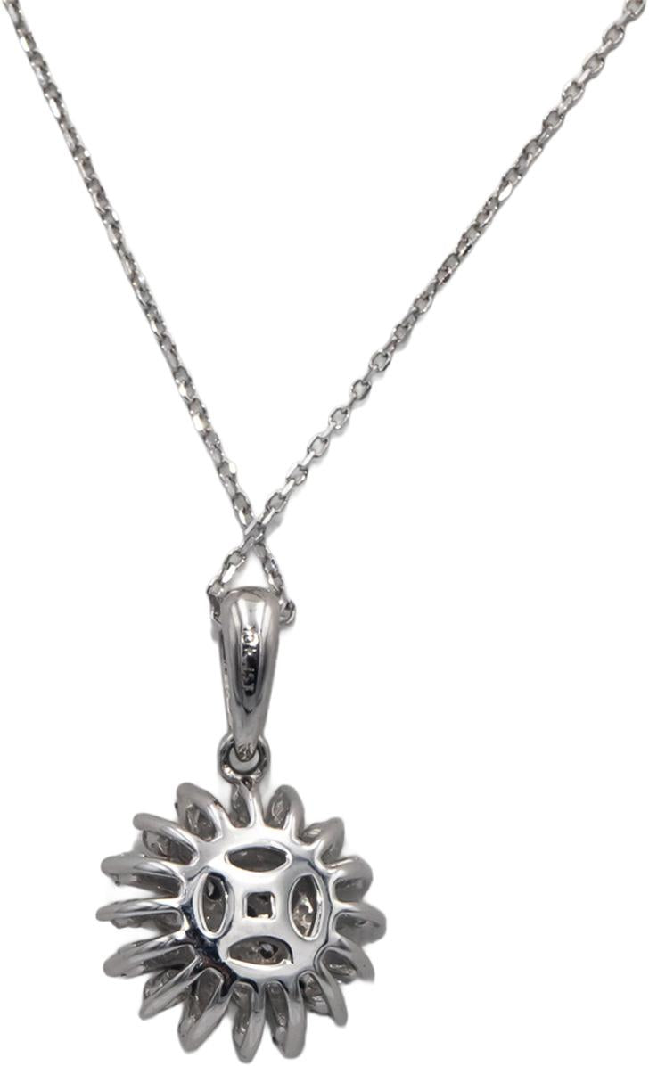 10k White Gold 0.25CT Round & Baguette Cut Diamond Sunburst Pendant Necklace