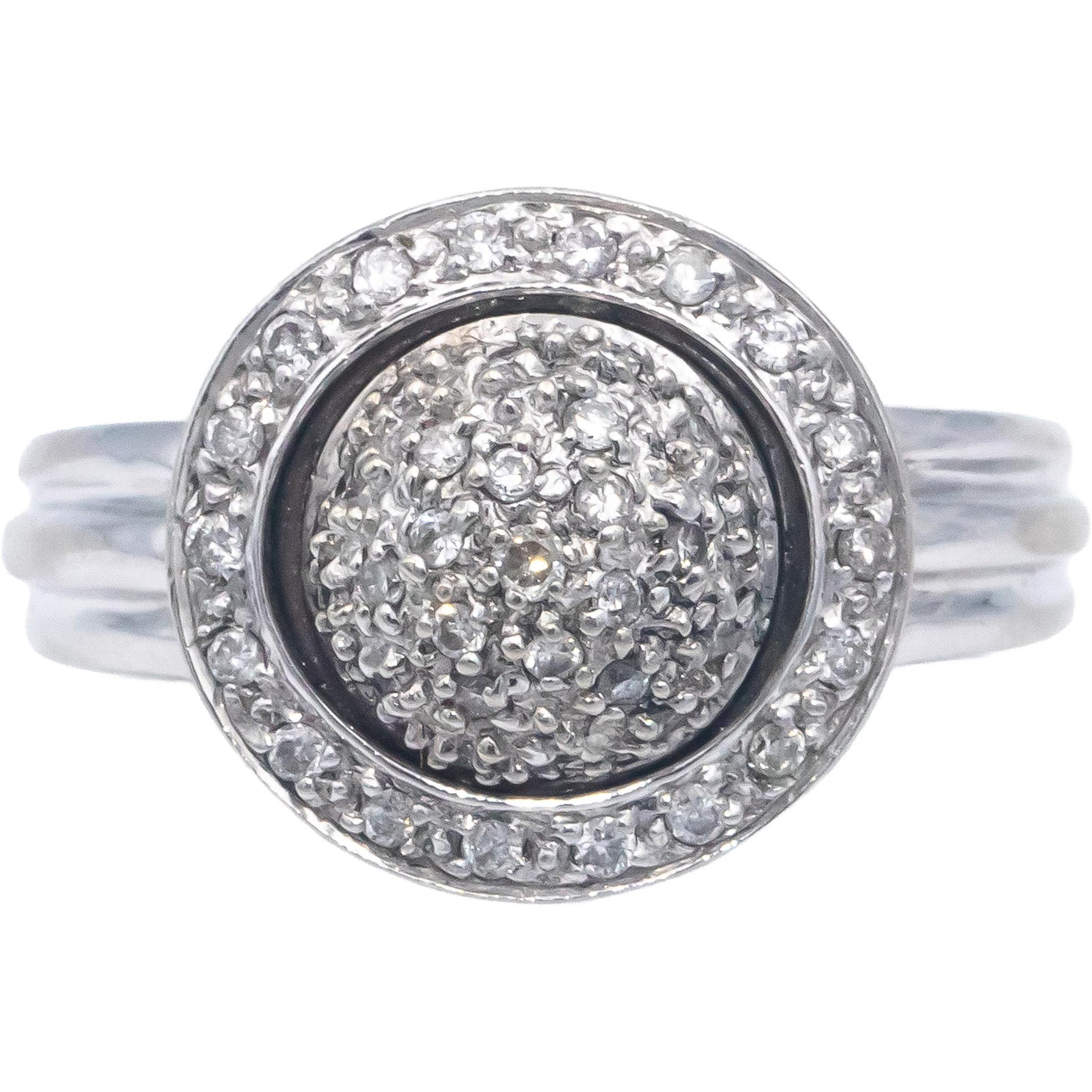 14k White Gold 0.25CT Round Cut Diamond Cluster Spinner Ring Size 5.25