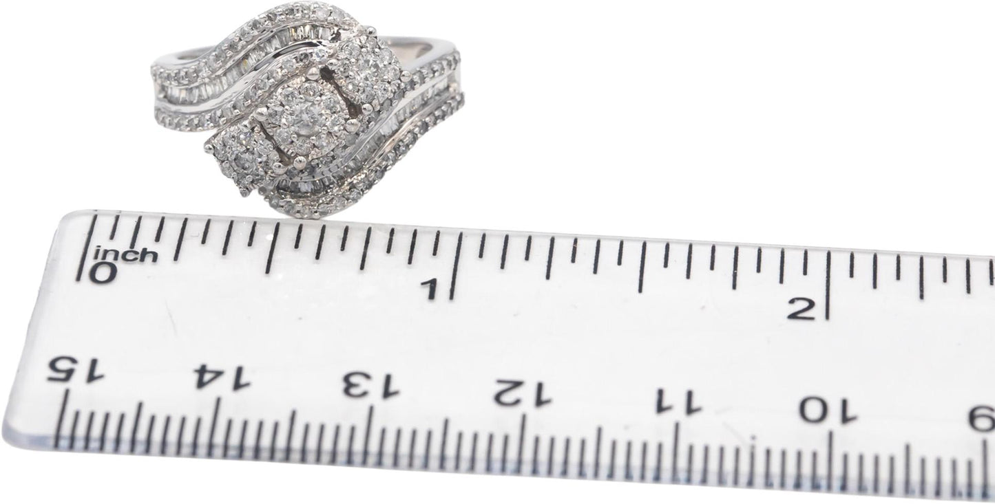 10k White Gold Round & Baguette Cut Diamond Cocktail Ring 0.75CT Size 8