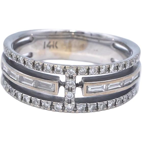 14k White Gold 0.45CT VS Round & Baguette Cut Diamond Band Ring Size 6.5