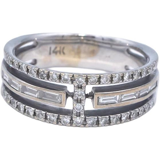 14k White Gold 0.45CT VS Round & Baguette Cut Diamond Band Ring Size 6.5
