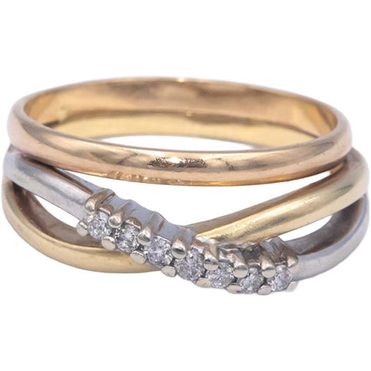 10k Yellow Gold 0.15CT Round Cut Diamond Crossover Ring Size 8