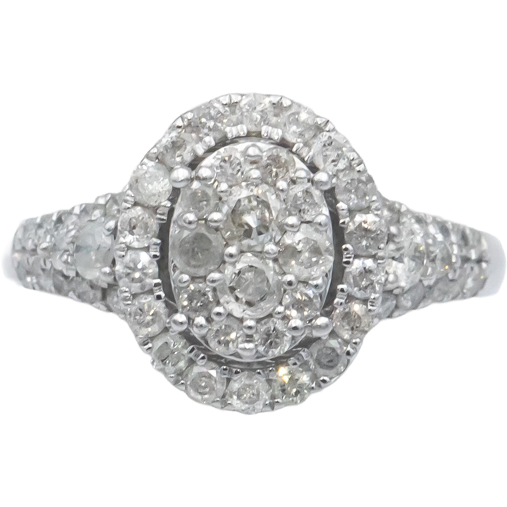 10k White Gold Round Diamond Cluster Cocktail Ring 0.75CT Size 7