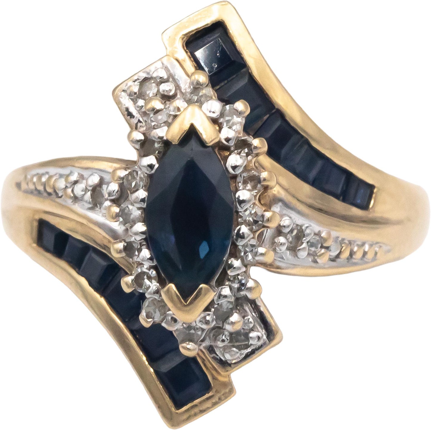 10k Yellow Gold Jewelry 1.35CT Diamond and Sapphire Cocktail Ring Size 8
