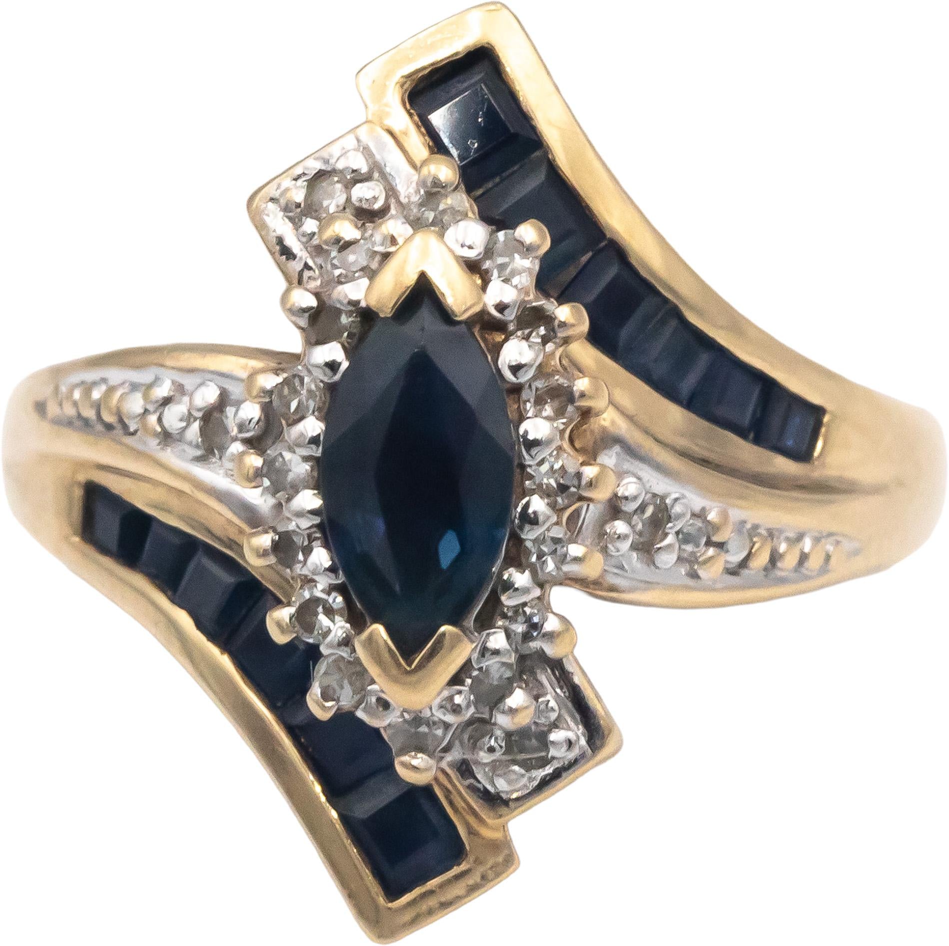 10k Yellow Gold Jewelry 1.35CT Diamond and Sapphire Cocktail Ring Size 8