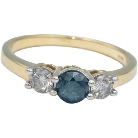 14k Yellow Gold 0.87CT White and Blue Diamond Ring w/ 0.47CT Center Size 8.25