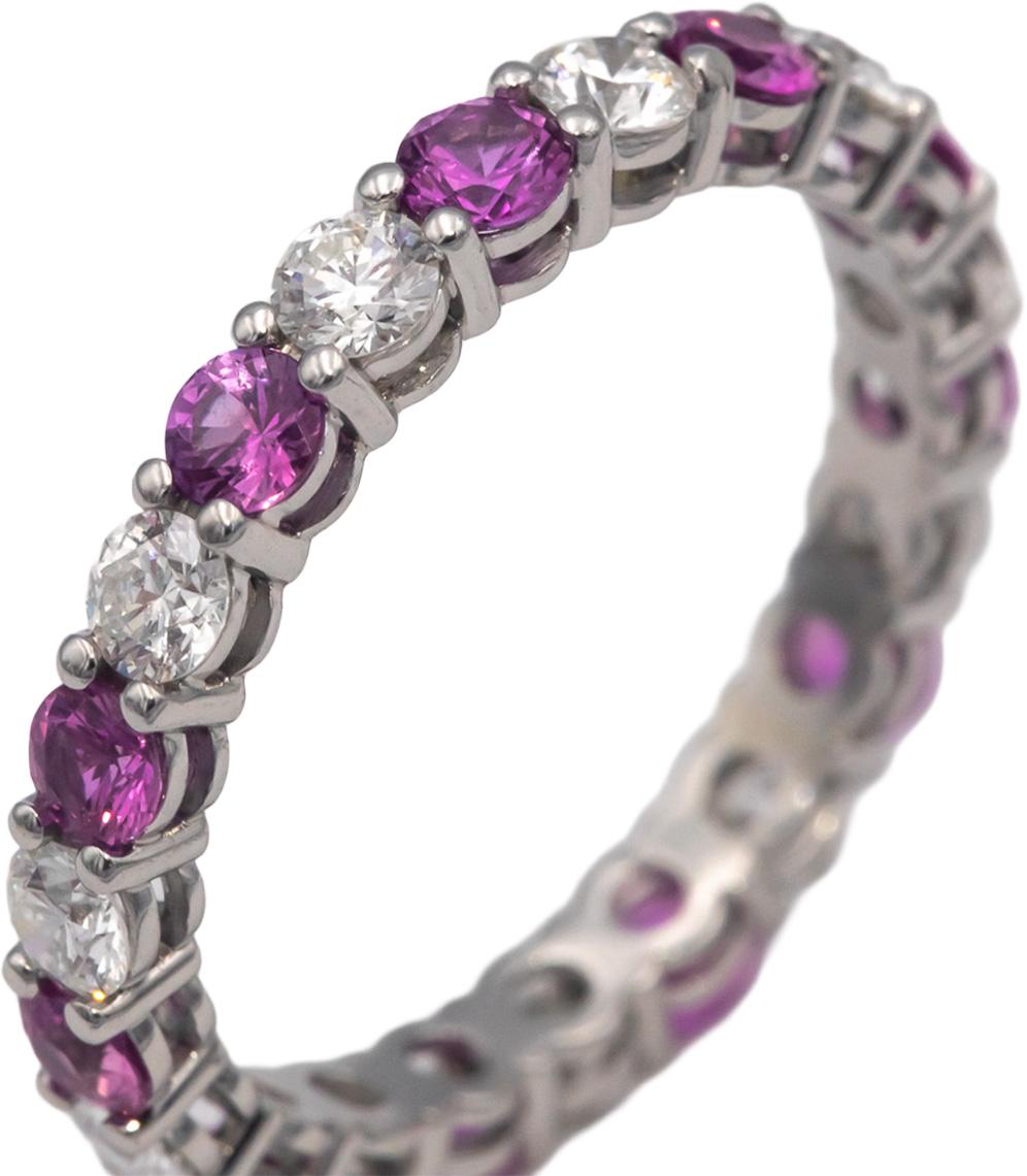 TIFFANY & CO. Platinum VS Diamond Pink Sapphire Eternity Ring 1.88CT Size 7