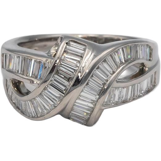 18k White Gold VS Baguette Cut Diamond Ribbon Band Ring 3.0CT Size 6.5