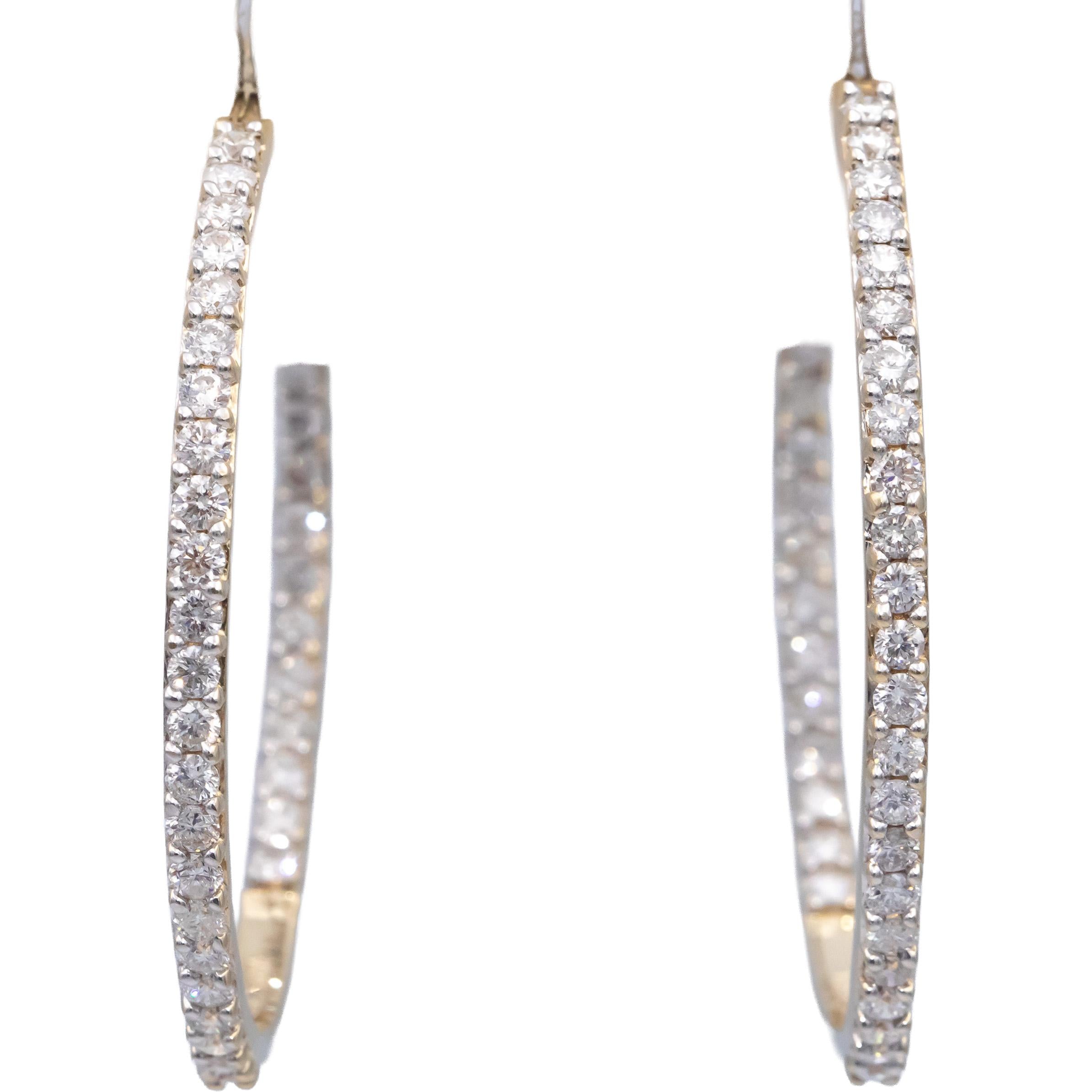 14k Yellow Gold Jewelry Round Diamond Inside Out Hoop Earrings 3.40CT