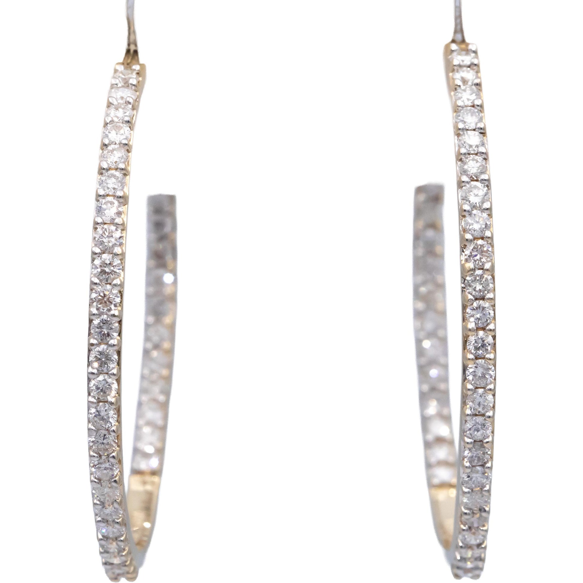 14k Yellow Gold Jewelry Round Diamond Inside Out Hoop Earrings 3.40CT
