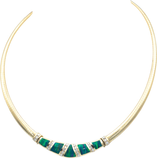 14k Yellow Gold Jewelry Round Diamond & Painted Enamel Collar Necklace 0.85CT