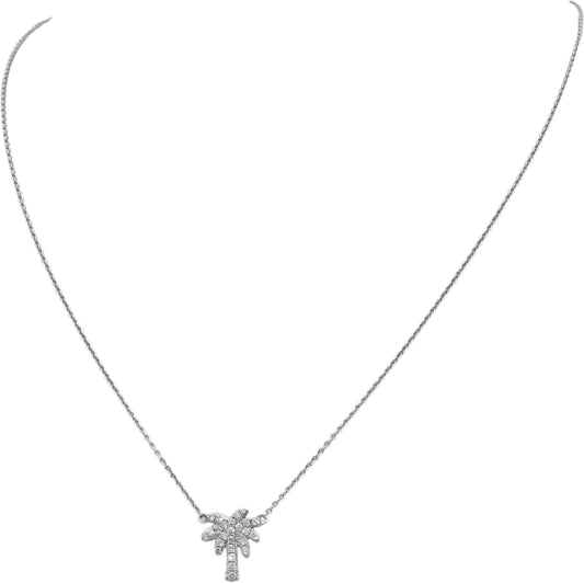ODELIA 18k White Gold 0.15CT VS Round Cut Diamond Palm Tree Pendant Necklace