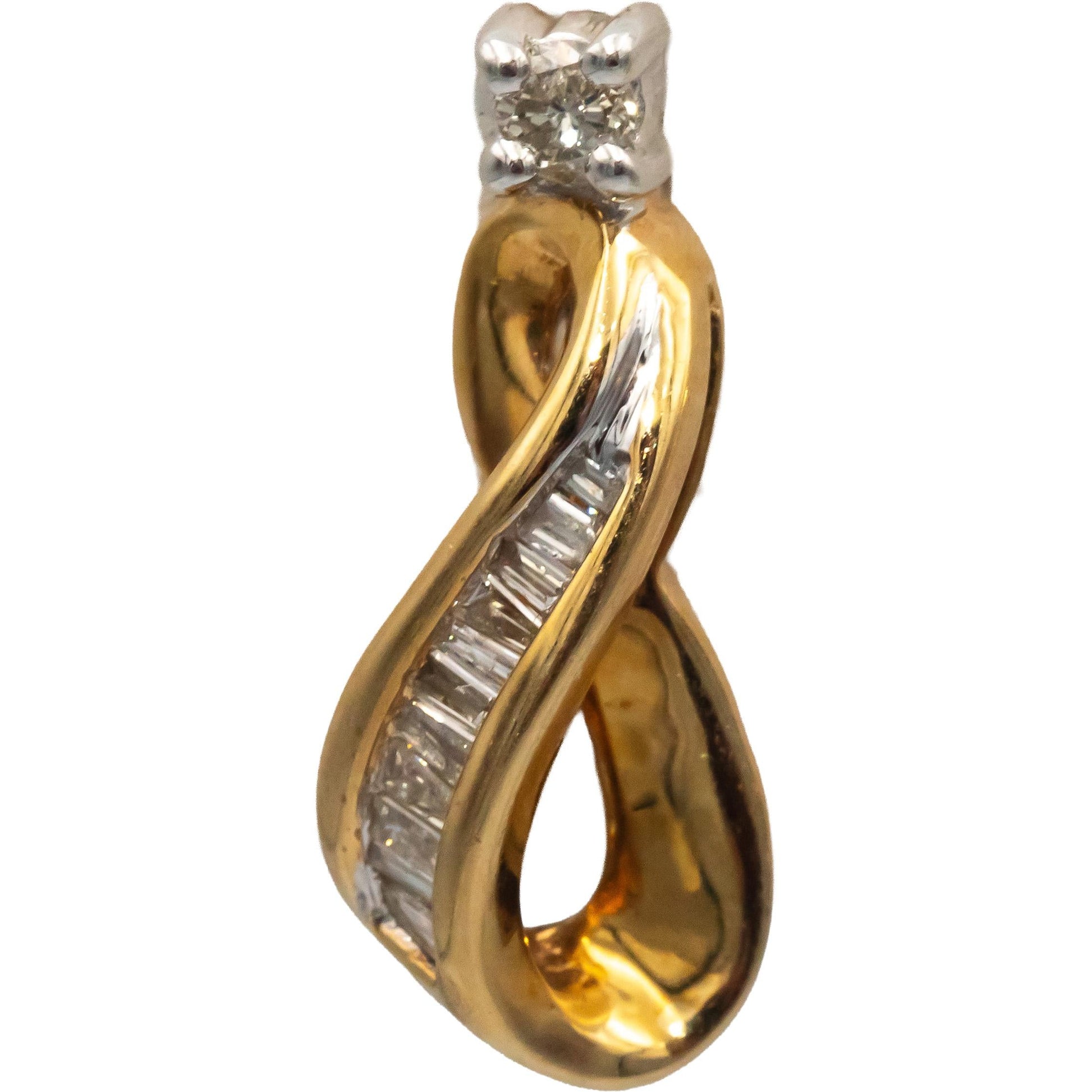 14k Yellow Gold 0.40CT Baguette & Round Diamond Ribbon Stud Earrings