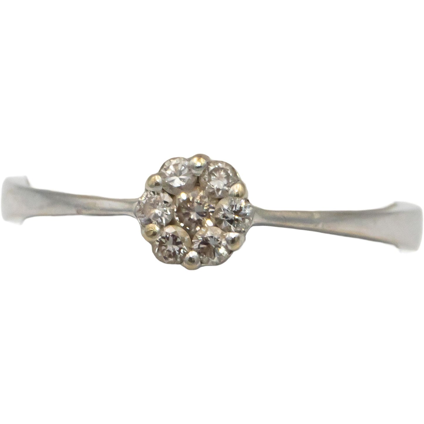 18k White Gold 0.15CT Round Cut Diamond Cluster Flower Ring Size 6.75