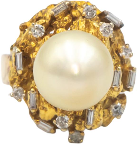 10k Yellow Gold 0.50CT VS Diamond & 12mm Pearl Cocktail Ring Size 5.25