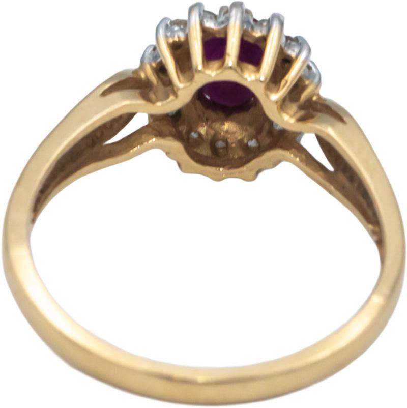 Oval Ruby and Round Diamond 14k Yellow Gold Halo Cocktail Ring Size 7.75