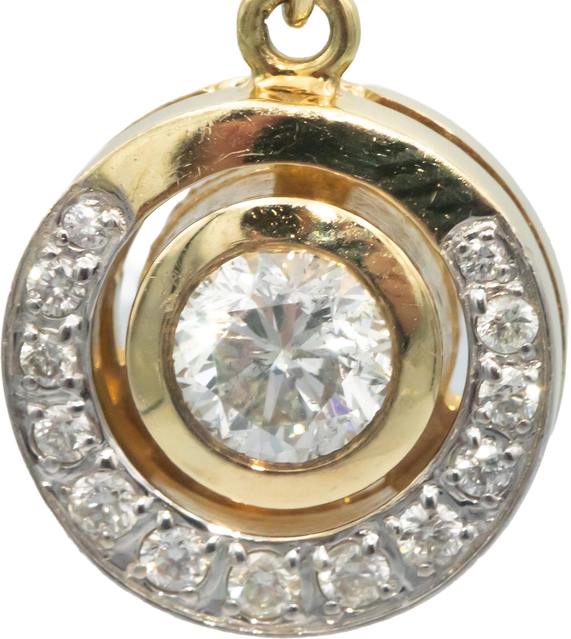14k Yellow Gold Diamond Round Cut Drop Dangle Earrings 1.50CT w/ 1.0CT Centers