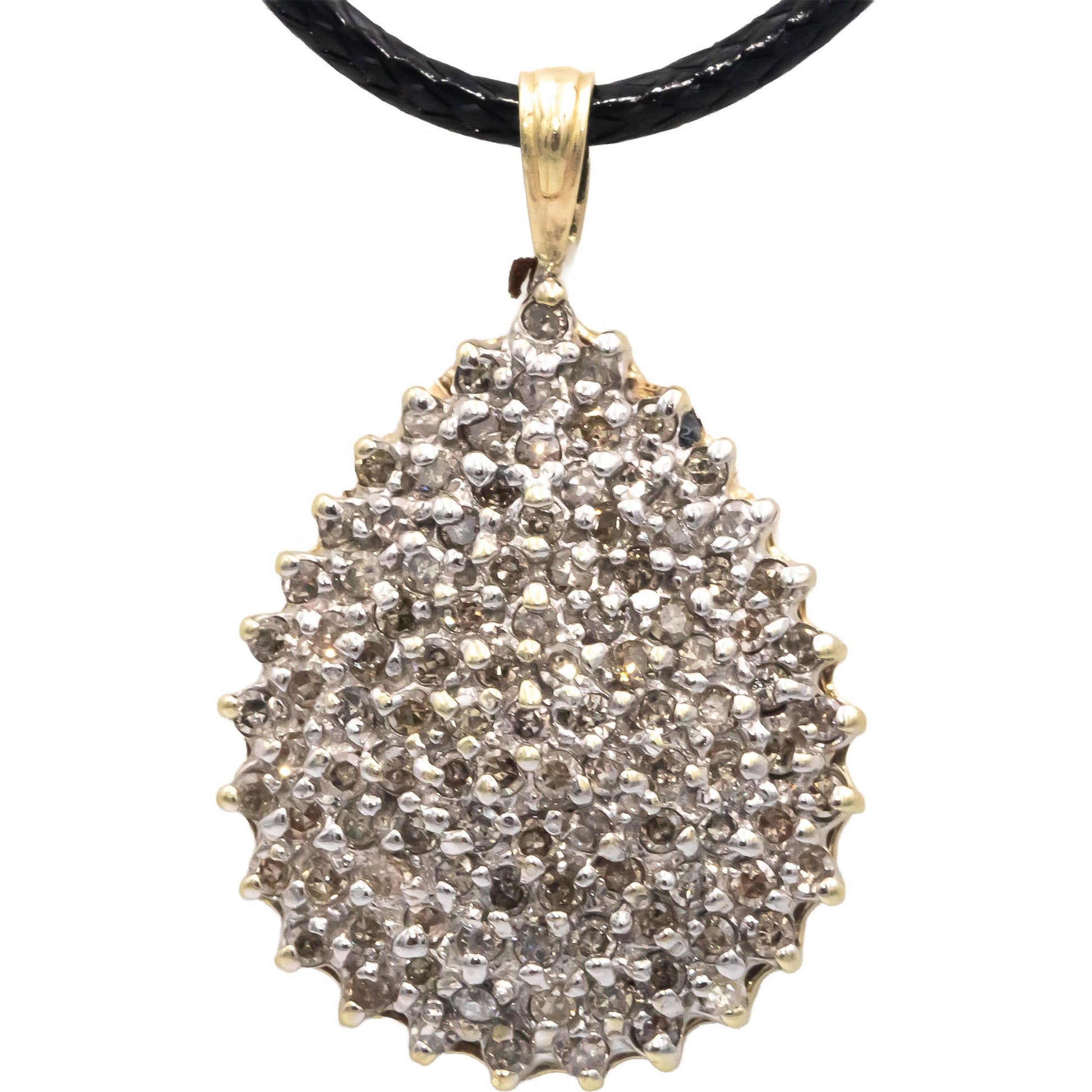 Diamond Round Cut 10k Yellow & White Gold Cluster Pendant Necklace 0.50CT