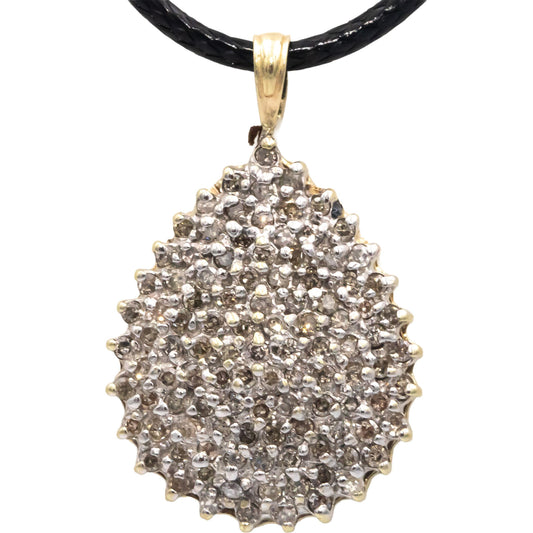 Diamond Round Cut 10k Yellow & White Gold Cluster Pendant Necklace 0.50CT