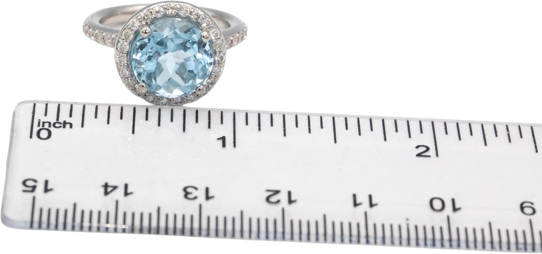 Aquamarine & Diamond 14k White Gold Halo Cocktail Ring 4.65CT Size 6.5