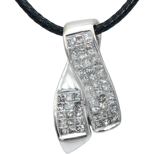 14k White Gold Diamond Princess Cut Invisible Set Slide Pendant Necklace 1.0CT