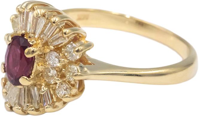Diamond and Ruby 14k Yellow Gold Cluster Cocktail Ring 1.01CT Size 6.5