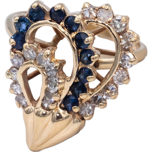 Diamond & Blue Sapphire 14k Yellow Gold Abstract Ring 0.90CT Size 7