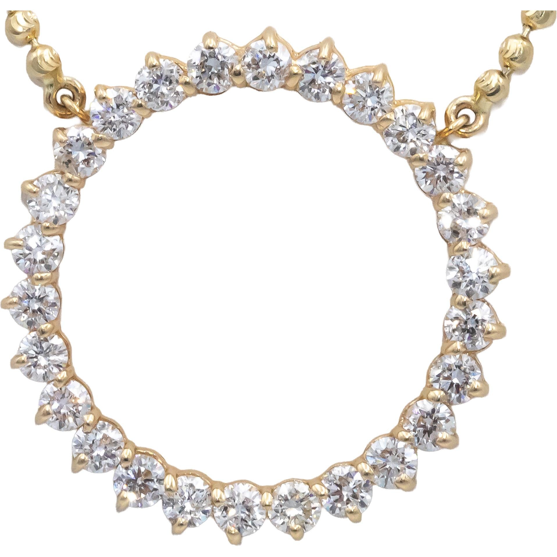 14k Yellow Gold Round Lab Grown Diamond Fixed Circled Pendant Necklace 2.60CT
