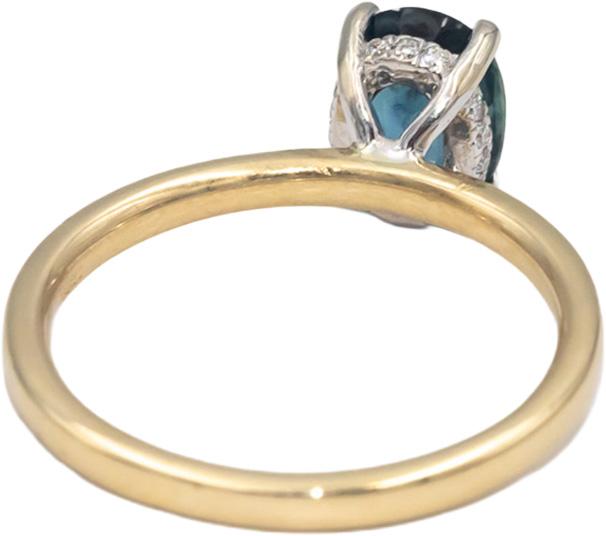Oval Sapphire Round Diamond 14k Yellow Gold Hidden Halo Ring 1.51CT Size 6.5